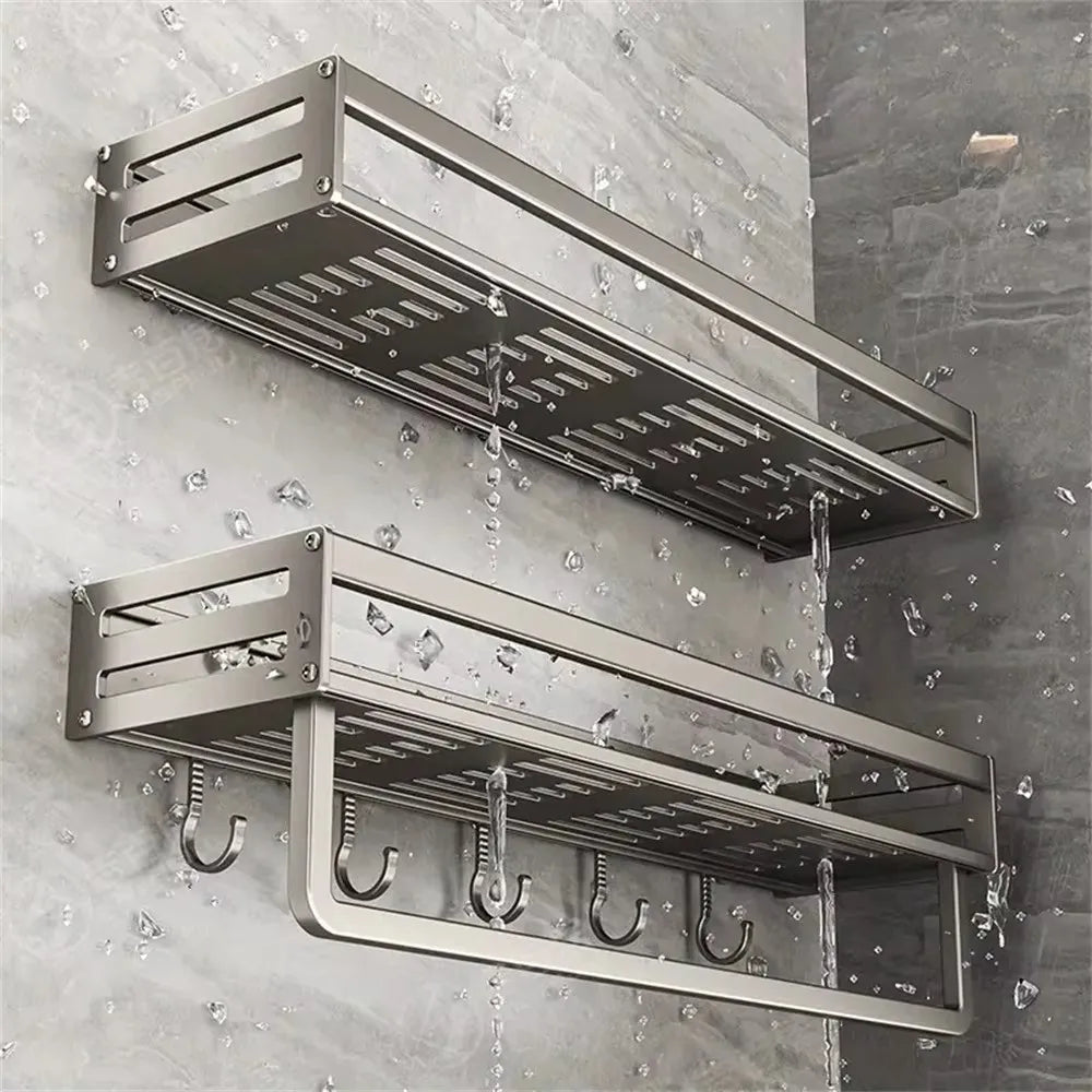 1/2pcs Aluminum Wall-Mounted Spice Rack Multifunctional Item Shelf Kitchen Tools Hooks Kitchen Condiment Storage Rack