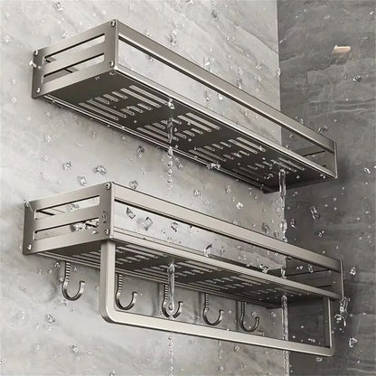 1/2pcs Aluminum Wall-Mounted Spice Rack Multifunctional Item Shelf Kitchen Tools Hooks Kitchen Condiment Storage Rack