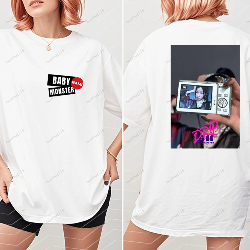 BABYMONSTER Kpop Band T-shirt Korean Fashion Summer Double Sided Tee Short Sleeve Cotton Comfortable Tshirts Women/Men Clothes