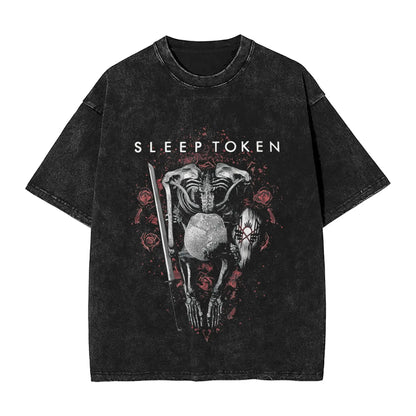 Sleep Rock Music Tokensd Even In Arcadia T Shirt Hip Washed Short Sleeve High Street T-Shirt Fashion for Men Women Streetwear