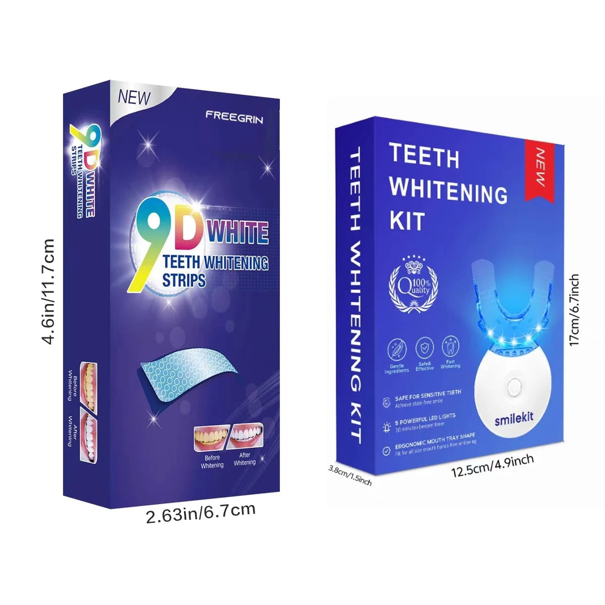 Teeth Whitening Kit - 5X LED Light Tooth Whitener, Mouth Trays, 3 Remineralizing Gel and 56 Teeth Whitening Strips
