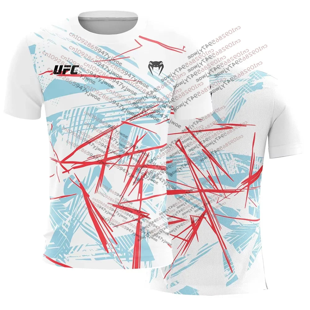UFC Casual Streetwear Men T-Shirts 2025 New Fashion Line Striped Colorful 3D Print Short Sleeve Tops Male Sports MMA Fitness Tee