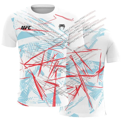 UFC Casual Streetwear Men T-Shirts 2025 New Fashion Line Striped Colorful 3D Print Short Sleeve Tops Male Sports MMA Fitness Tee