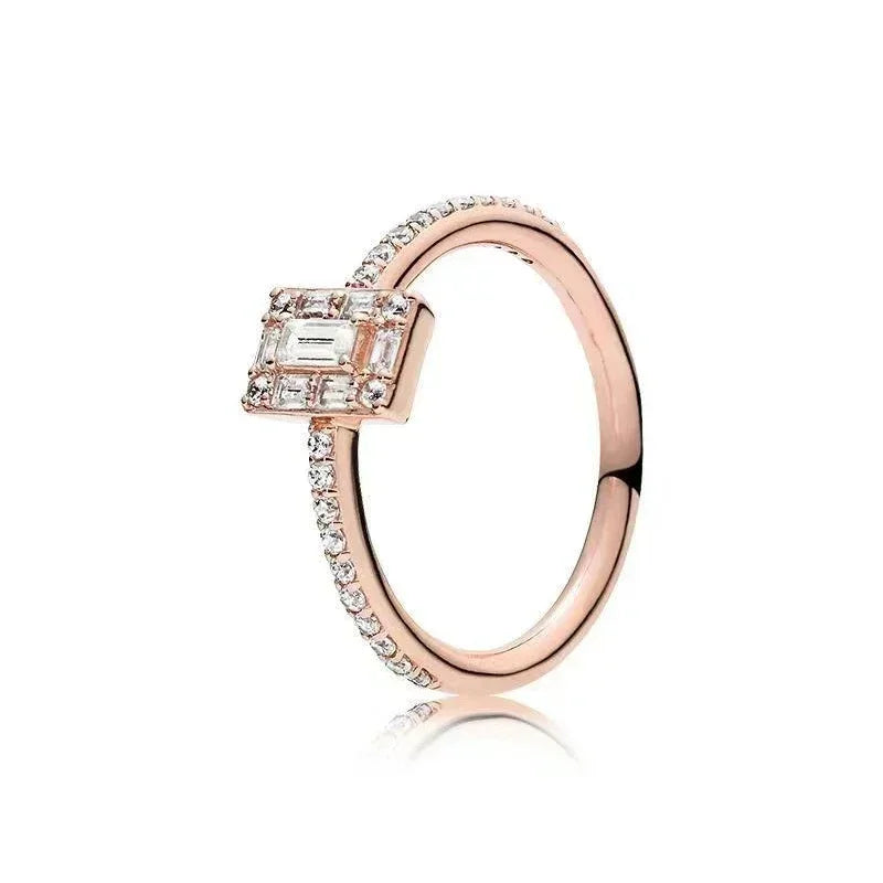 New 925 Sterling Silver Rose Gold Ring Hot Selling, Sparkling, Fashionable and Charming Crystal Ring, Women's Birthday Jewelry