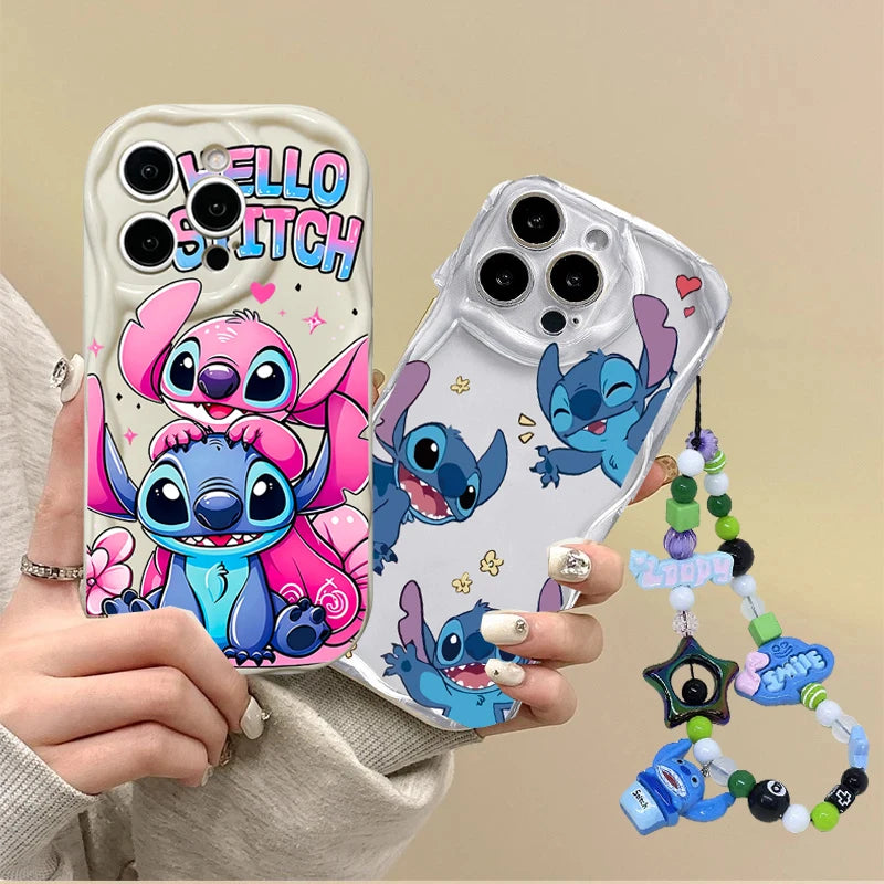 Cute Y2K Stitch with Strap Lanyard Chain Case for Iphone 6 6S 7 8 Plus SE 2022 11 12 13 Pro X XR XS Max 13 Pro Max Fashion Cover