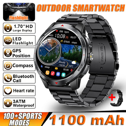 2026 New Smart Watch Men with Flashlight Sports 3ATM Waterproof 1100 mAh Large battery BT Call  Man for Android iOS Smartwatch