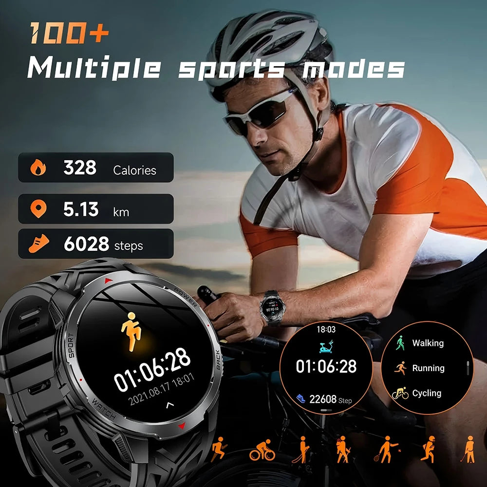 2026 New Smart Watch Men with Flashlight Sports 3ATM Waterproof 1100 mAh Large battery BT Call  Man for Android iOS Smartwatch