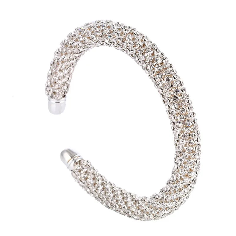 Fashion Open Cuff Round Bracelet Bangle Women Gold Silver Color Crystal Rhinestone Claw Chain Wrap Expandable Bracelets Jewelry