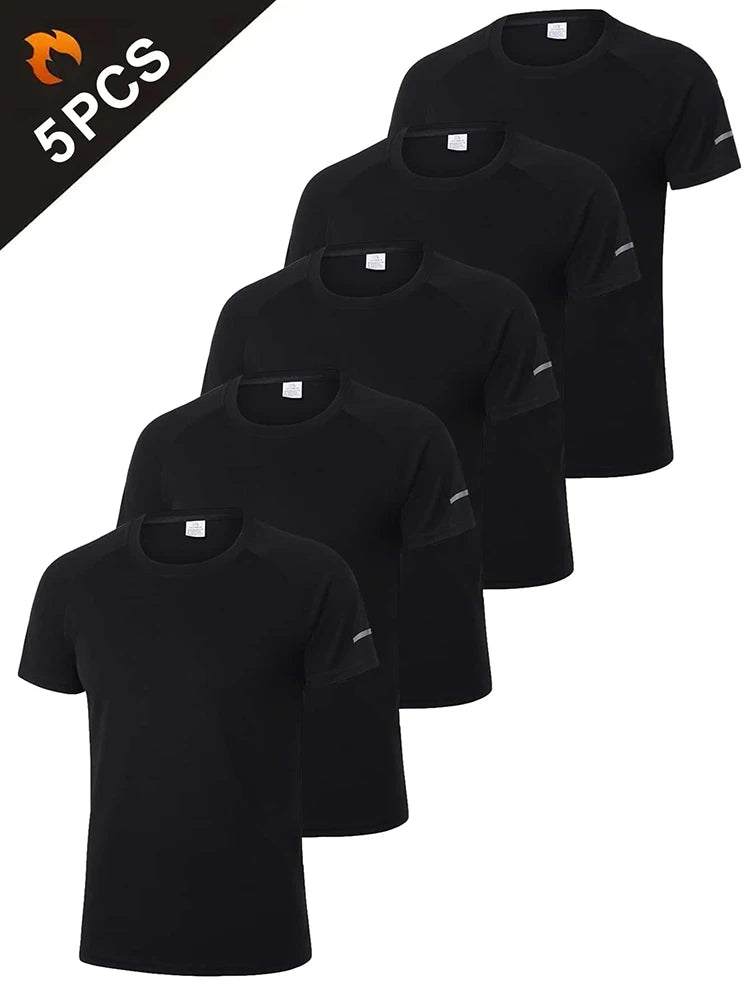 5 PCS Men's Casual Breathable Loose T-shirt, Crew Neck Short-Sleeve Top For Outdoor Gym Running,Quick-drying Sportswear