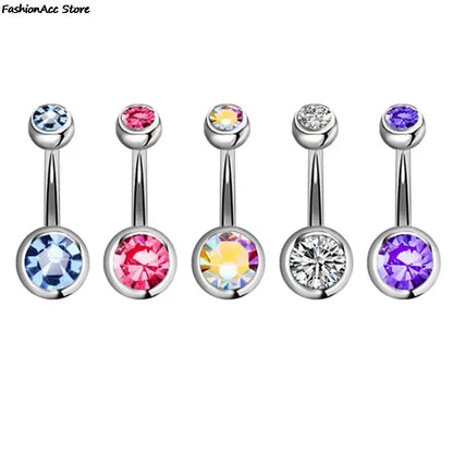 5/10/15/20pcs/lot Single Crystal Rhinestone Belly Button Rings Navel Piercings Ombligo Multicolor Ball Nombril Surgical Steel