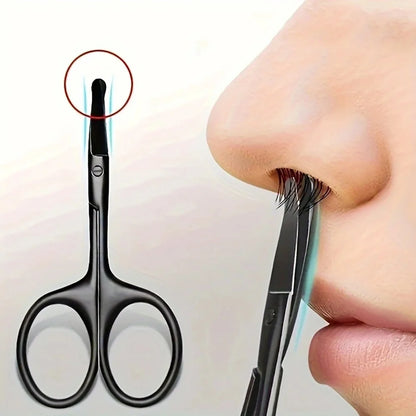 1PC Silver Mirror Light Black Round Head Safety Nose Hair Scissors Neutral Stainless Steel Scissors Clip For Trimming Nose Hair