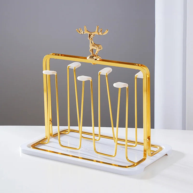 GIANXI Cup Storage Rack Nordic Reindeer Decorative Iron Cups Holders Household Water Cup Storage Drain Cup Holder