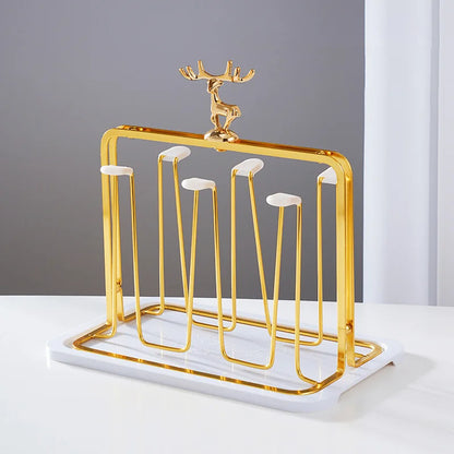 GIANXI Cup Storage Rack Nordic Reindeer Decorative Iron Cups Holders Household Water Cup Storage Drain Cup Holder