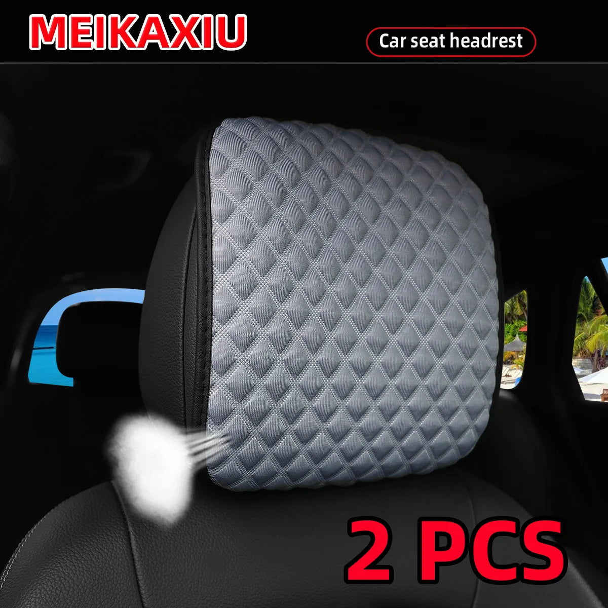 1/2PCS  Car Seat Headrest Cover, Ice Silk, Diamond Pattern, Breathable, Comfortable Fabric Pillow, Auto Accessories, Summer