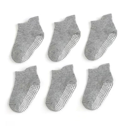 6 Pairs Spring Summer Baby Cotton Short Socks Solid Color Anti-Slip Floor Socks for Boy Girl Casual Kids Boat Socks 0-3 Years