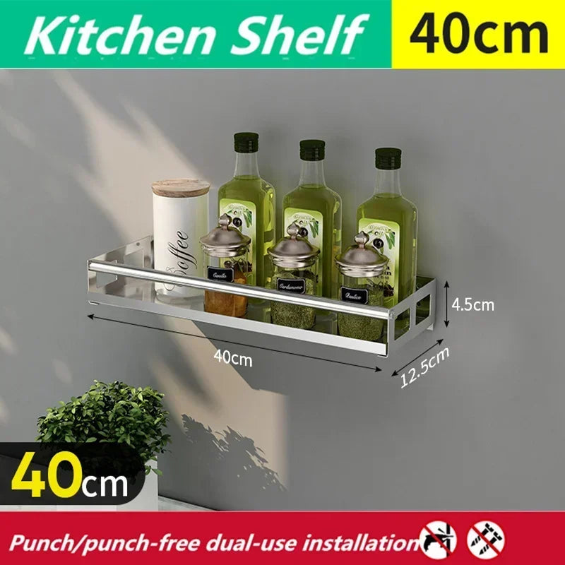 Spice Rack Wall Mount Kitchen Spice Organizer Storage Shelf Punch-Free Shelves Holder for Kitchen Wall Bathroom Household Items