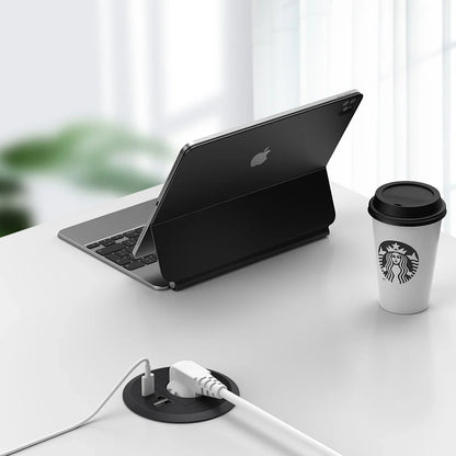 EU Built-in Desktop USB Socket with Type-c Smart Round Grommet table Electrical Power Recessed Outlet 16A for Office Furniture