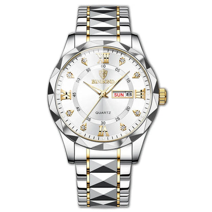 Binbang B2521 Men's Watch Waterproof Night Glow Double Calendar Watch Men's Business Quartz Watch Diamond Pointed Glass