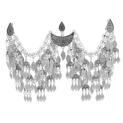 Vintage Silver Plated Moon Leaves Hair Accessories Boho Afghan Ethnic Women's Hair Jewelry Assyrian Tribe Bride Wedding Headband