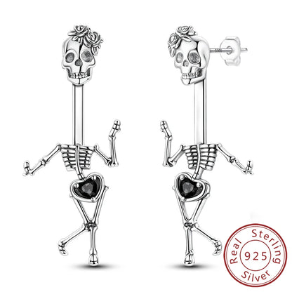 Halloween Earrings Ring Necklace 925 Sterling Silver Sparkling Skull Bow Stud Drop Earring For Women Men Halloween Party Jewelry