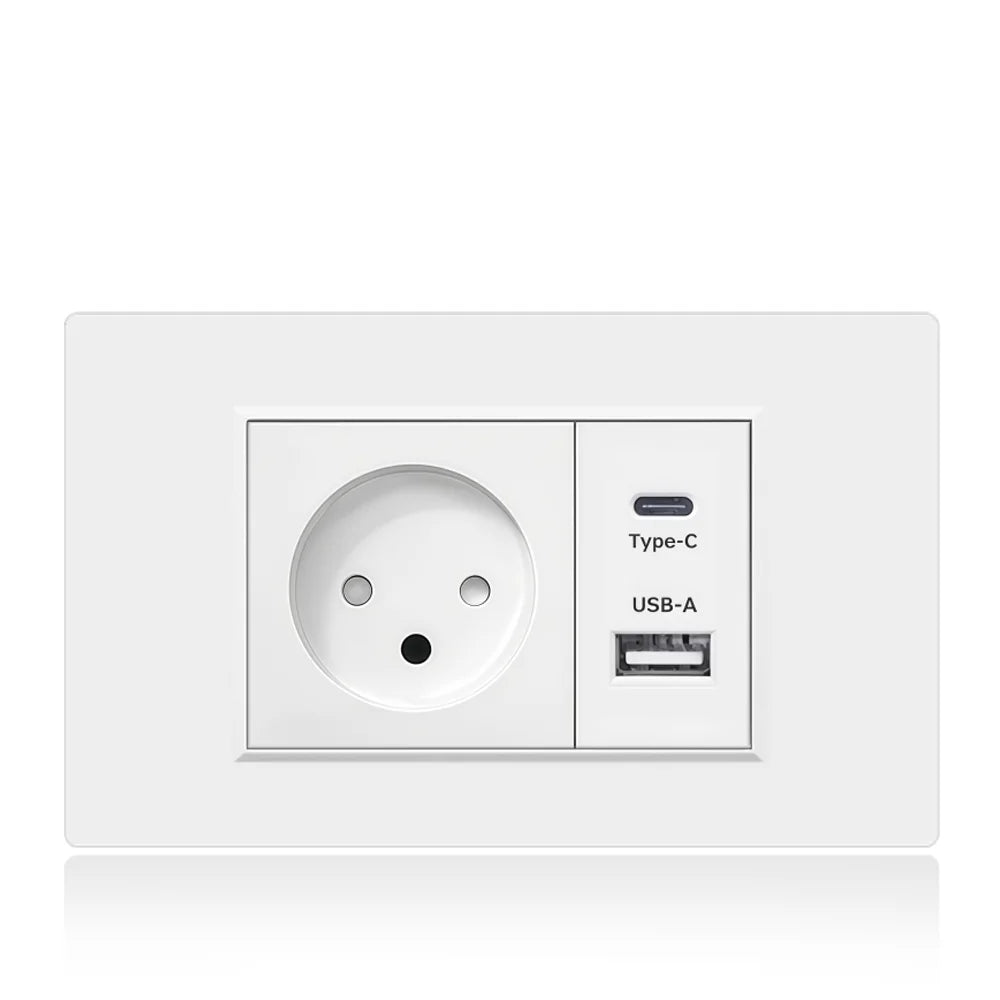 Israel USB Type C Charging Wall Socket 118mm*72mm White & Black Flame Retardant PC Panel Power Socket for Home Office Kitchen