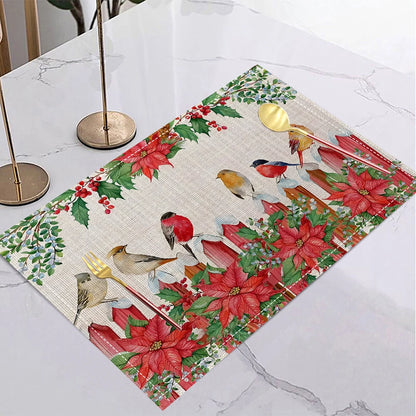4/6/8PCS Christmas Tree Placemats Linen Non Slip Table Mats Rectangular Non Slip Dining Table for Kitchen Home Decor Essentials