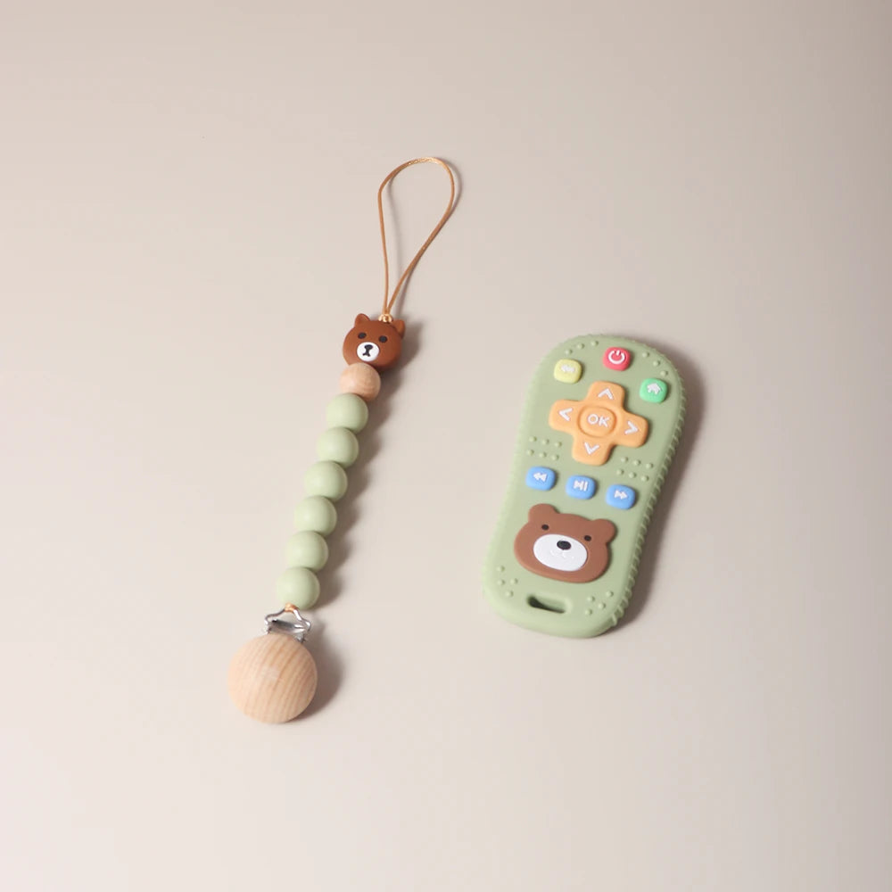 Pacifier clip and Baby Teether TV Remote Control Shape Silicone Teether Teething Toy Kids Sensory Educational Toy baby gift set