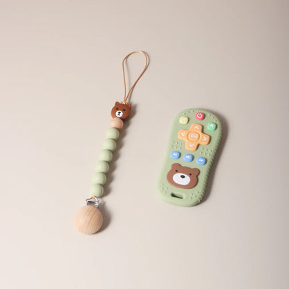 Pacifier clip and Baby Teether TV Remote Control Shape Silicone Teether Teething Toy Kids Sensory Educational Toy baby gift set