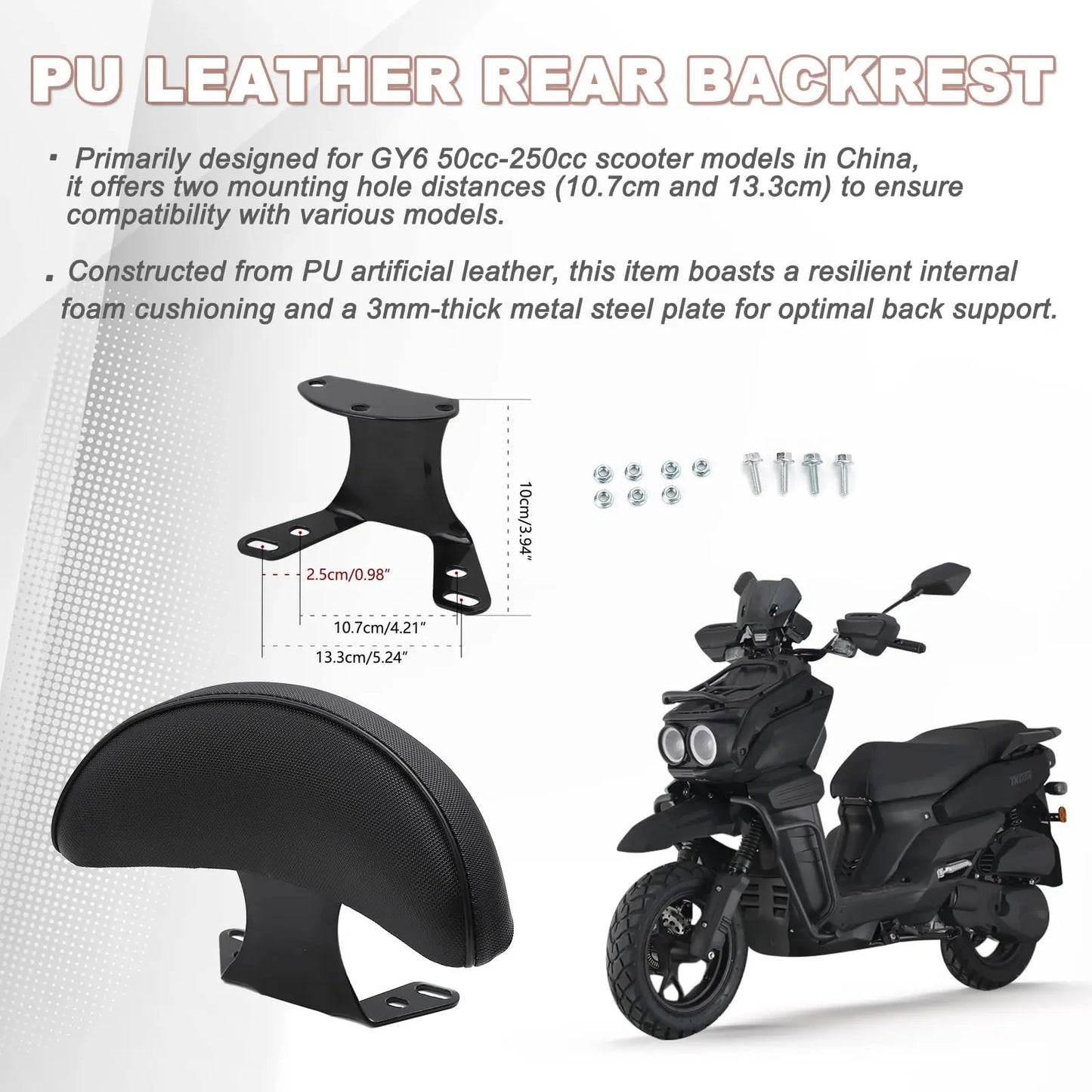 Motorcycle Rear Backrest in Soft PU Leather Material Compatible with Chinese GY6 Scooter Moped Jonway Tank Sunl,C Type