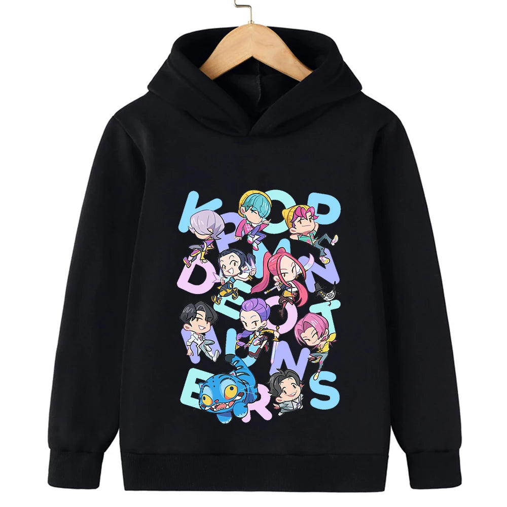 2025 Movie KPop Demon Hunters Cartoon Girls Boys Hoodies Children's Korean Wave Print Fashion Casual Tops Casual Girls Clothing