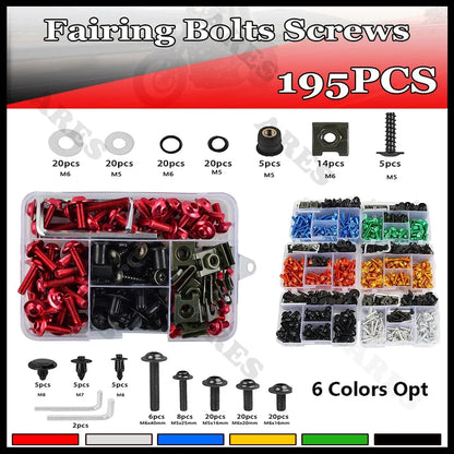 195Pcs Motorcycle Accessories Aluminum Fairing Bolt Screws Kit Nut Clip For Honda CB650R CB500X CB400 CB500 CB650 CB125R CB1000R
