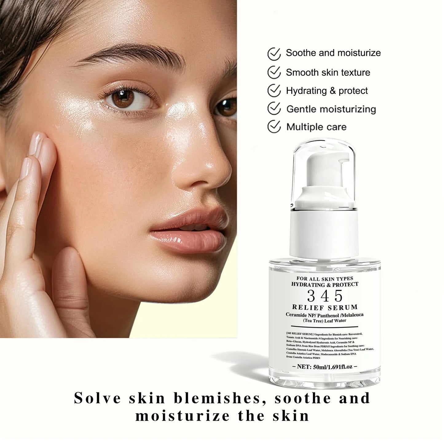 Face essence liquid relief serum Hydrating the skin improve skin sensitivity issues  essence suitable for all skin types 50ml
