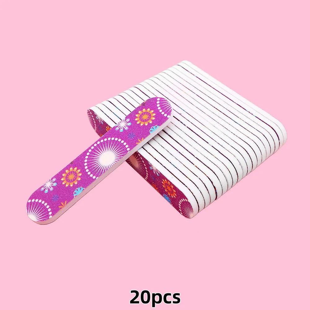 20pcs 9cm Cartoon Printed Emery Board Nail Files Beauty Assorted Cute Patterns Double Sided Manicure Pedicure Tools Nail Care