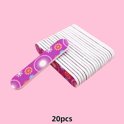 20pcs 9cm Cartoon Printed Emery Board Nail Files Beauty Assorted Cute Patterns Double Sided Manicure Pedicure Tools Nail Care