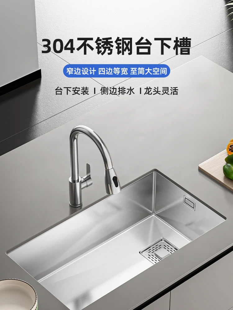 Kitchen 304 Stainless Steel Sink Vegetable Basin Large Sink Household Kitchen Vegetable Basin Countertop Dishwasher
