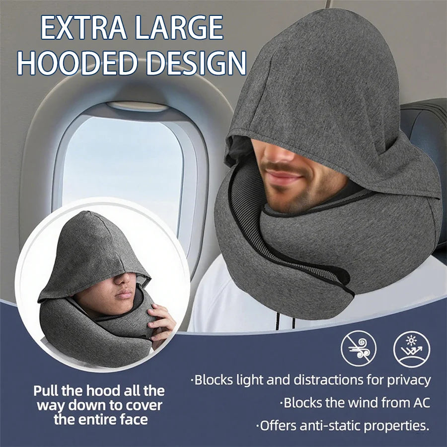 1pc Home Office U-Shape Hooded Neck Pillow for Travel Car Airplane Nap Outdoor, Comfortable Support Pillow with Detachable Cover