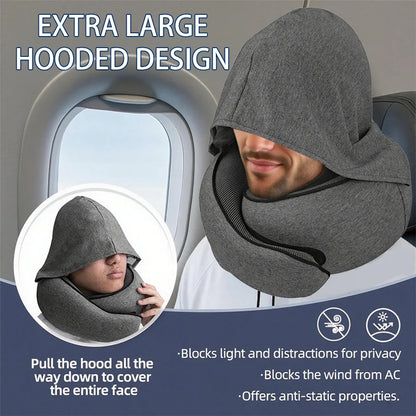 1pc Home Office U-Shape Hooded Neck Pillow for Travel Car Airplane Nap Outdoor, Comfortable Support Pillow with Detachable Cover