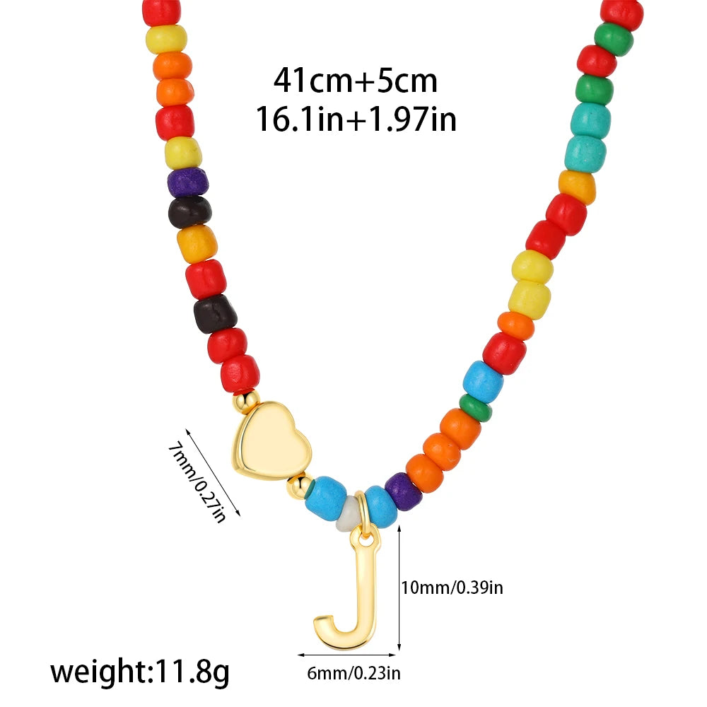 Colorful 26 Initial Letter Necklace Wedding for Women Adjustable Fashion Heart Beads Clavicle Chain Necklaces Christmas Jewelry