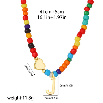 Colorful 26 Initial Letter Necklace Wedding for Women Adjustable Fashion Heart Beads Clavicle Chain Necklaces Christmas Jewelry