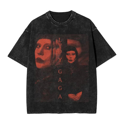 Washed T Shirts Lady Gaga Mayhem Hip Hop Retro Vintage High Street Streetwear Short Sleeve Print Tees Men's Women Tops Harajuku