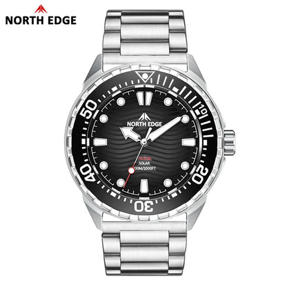 NORTH EDGE TRITON Solar Powered Dive Watch Men Luxury Quartz Watches For Men 316L Stainless Steel Case Waterproof 300M