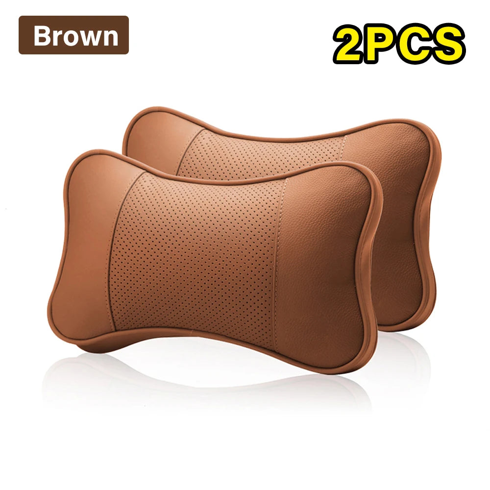 2PCS Cowhide Car Neck Pillows Soft Breathable Universal Seat Headrest Support Auto Interior Decoration Top Quality