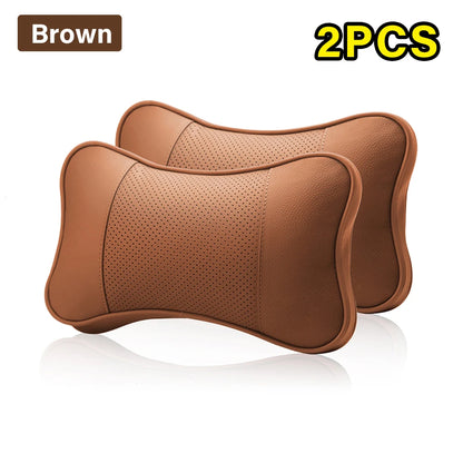 2PCS Cowhide Car Neck Pillows Soft Breathable Universal Seat Headrest Support Auto Interior Decoration Top Quality