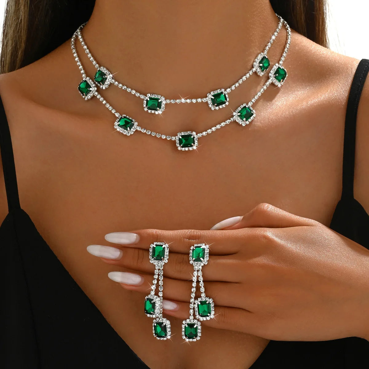 3 pieces of ladies' jewelry set, crystal and diamond necklace and earring set, bridal wedding party jewelry, daily wear jewelry