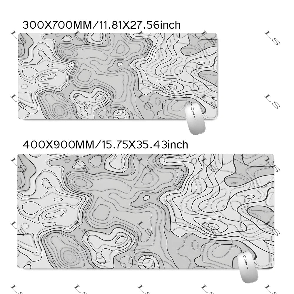 Black White Topographic Map XXL Mouse pad Computer Keyboard Pad Mouse Mat Gamer Soft Office Carpet Table Mat Desktop MousePad