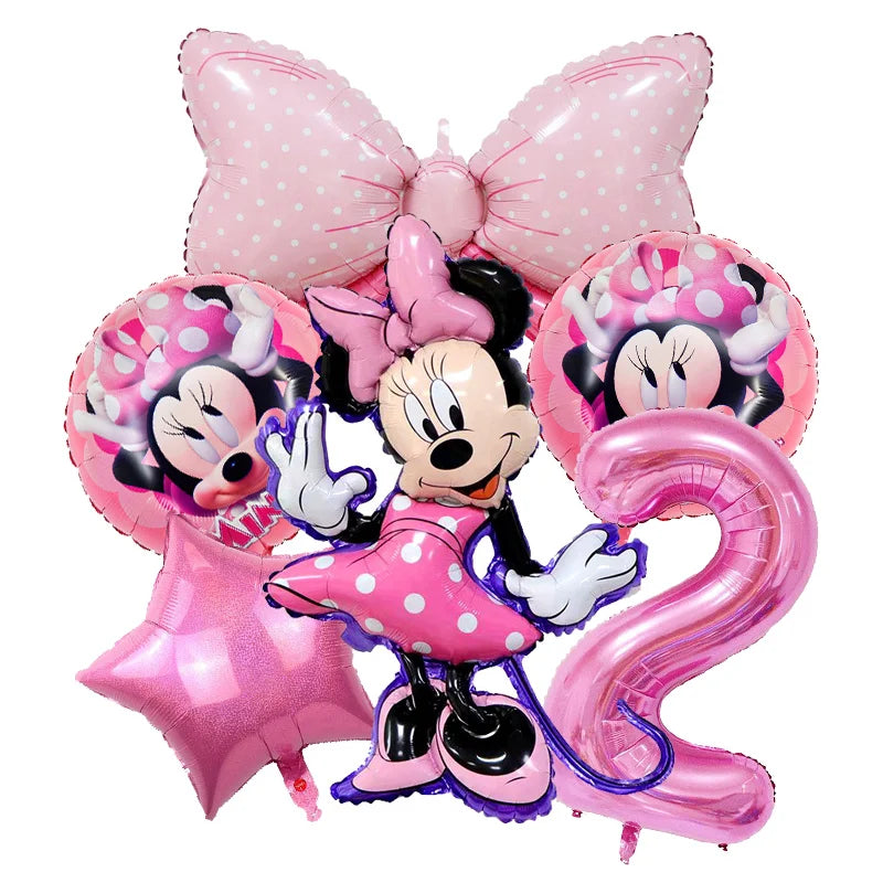 Minnie Mouse Birthday Party Decorations Tableware Set Birthday Decorations Full Set Pink Balloons Banner Candy Box Kids Favors