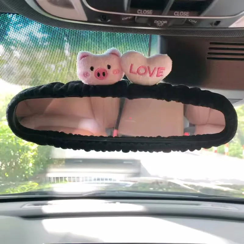 Cute Cat Rabbit Car Cartoon Seat Belt New Rearview Mirror Figure South Korea Car Mirror Hanging Accessories Pink Interior Woman