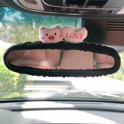 Cute Cat Rabbit Car Cartoon Seat Belt New Rearview Mirror Figure South Korea Car Mirror Hanging Accessories Pink Interior Woman