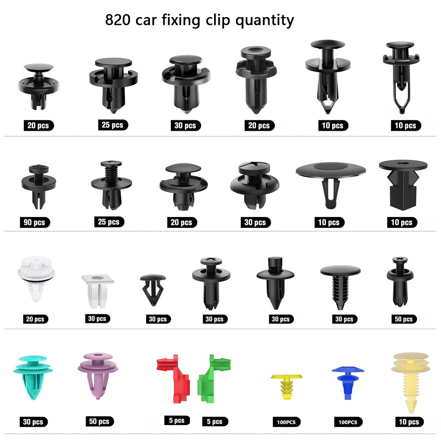 925Pcs -100Pcs Car Clips Kit Bumper Rivets Fasteners Auto Push Type Pin Retainer Trim Kit Bumper Door Trim Panel Clips Repair