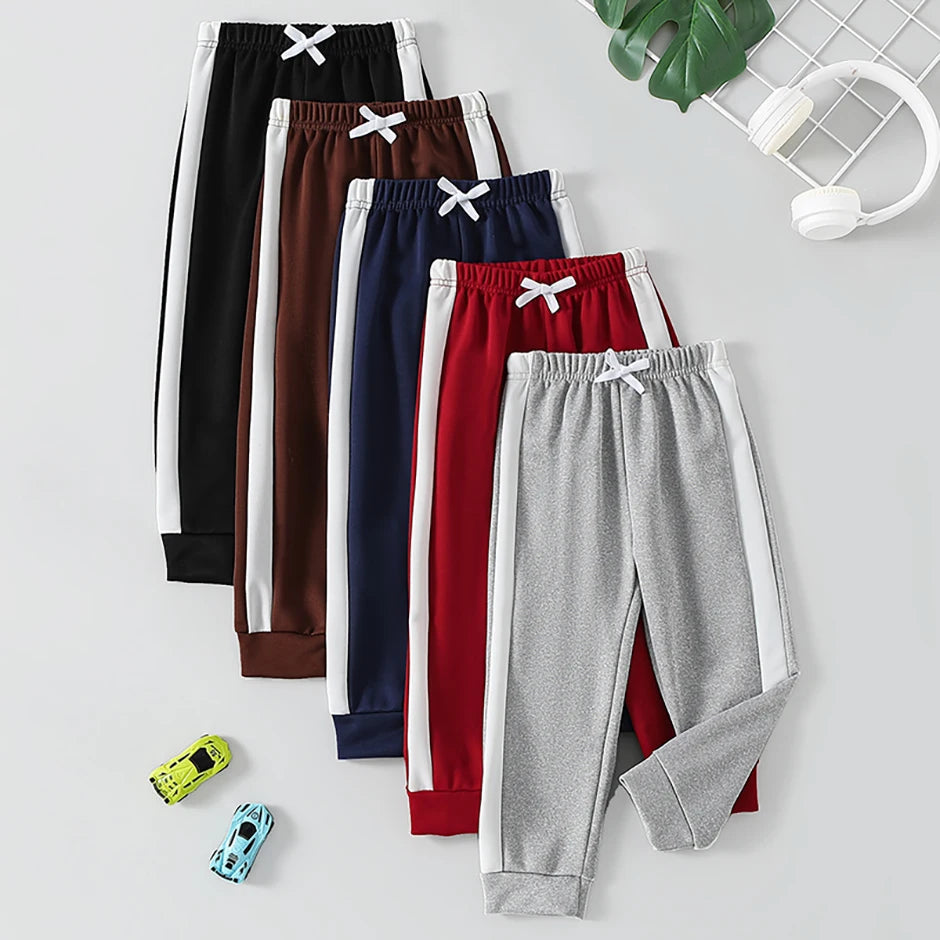 1/3 Piece Autumn And Winter Thin Children's Solid Color Splicing Casual Sports Sweatpants For Boys And Girls Fashionable Pants